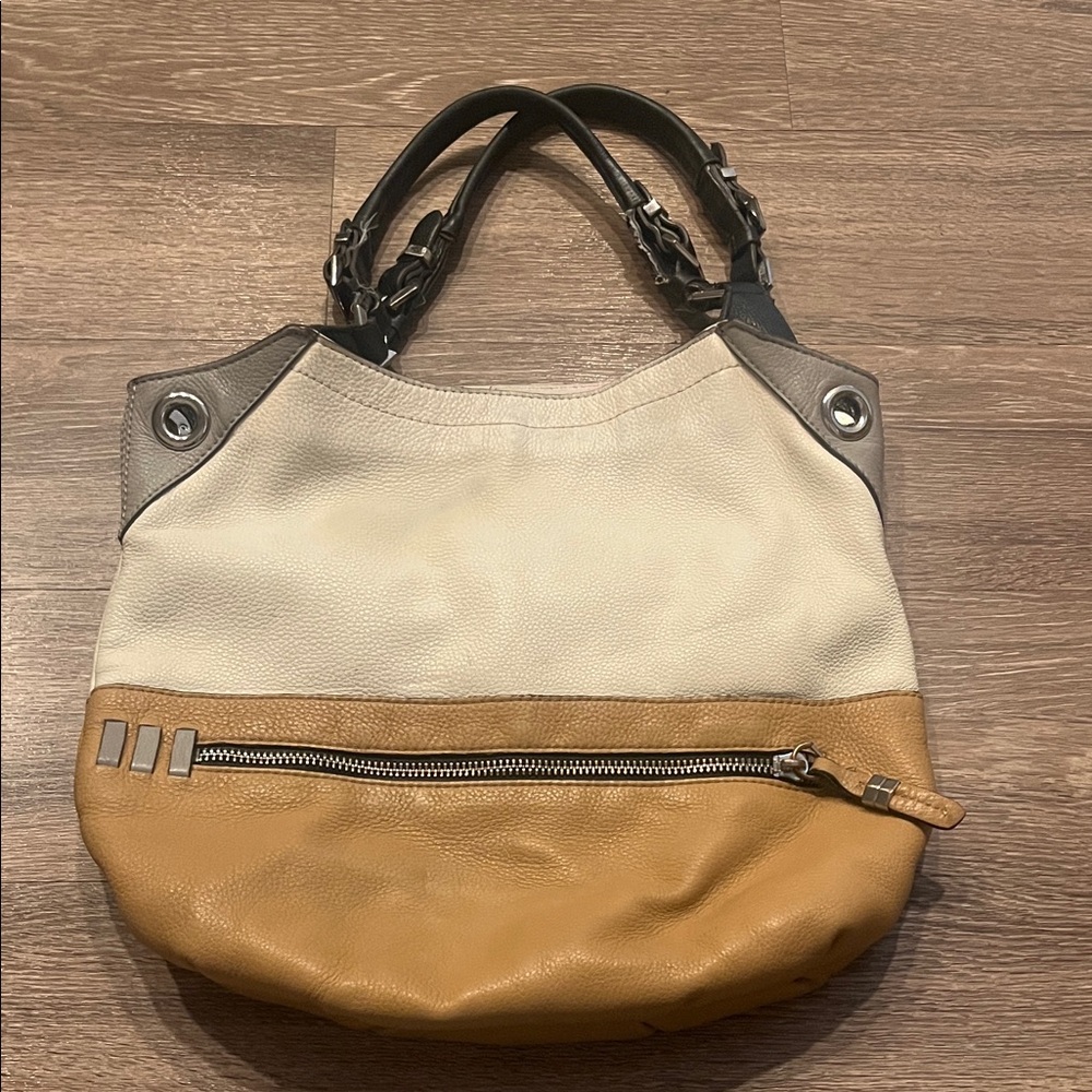 orYANY Stylish Colorblock Cream and Tan Women's Bag